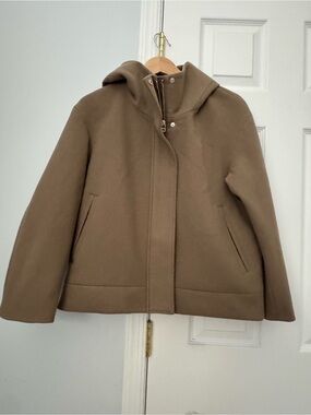 Womens Hooded Pea Coat in Camel